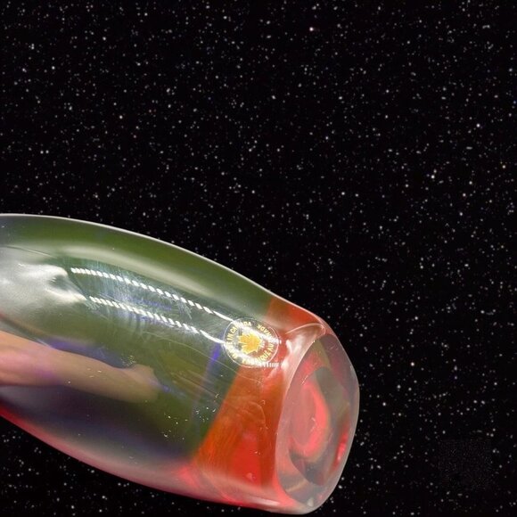 Vintage Art Glass Sommerso Wave Vase Canada Amethyst Red Green Signed 13”T 5”W - Picture 8 of 12